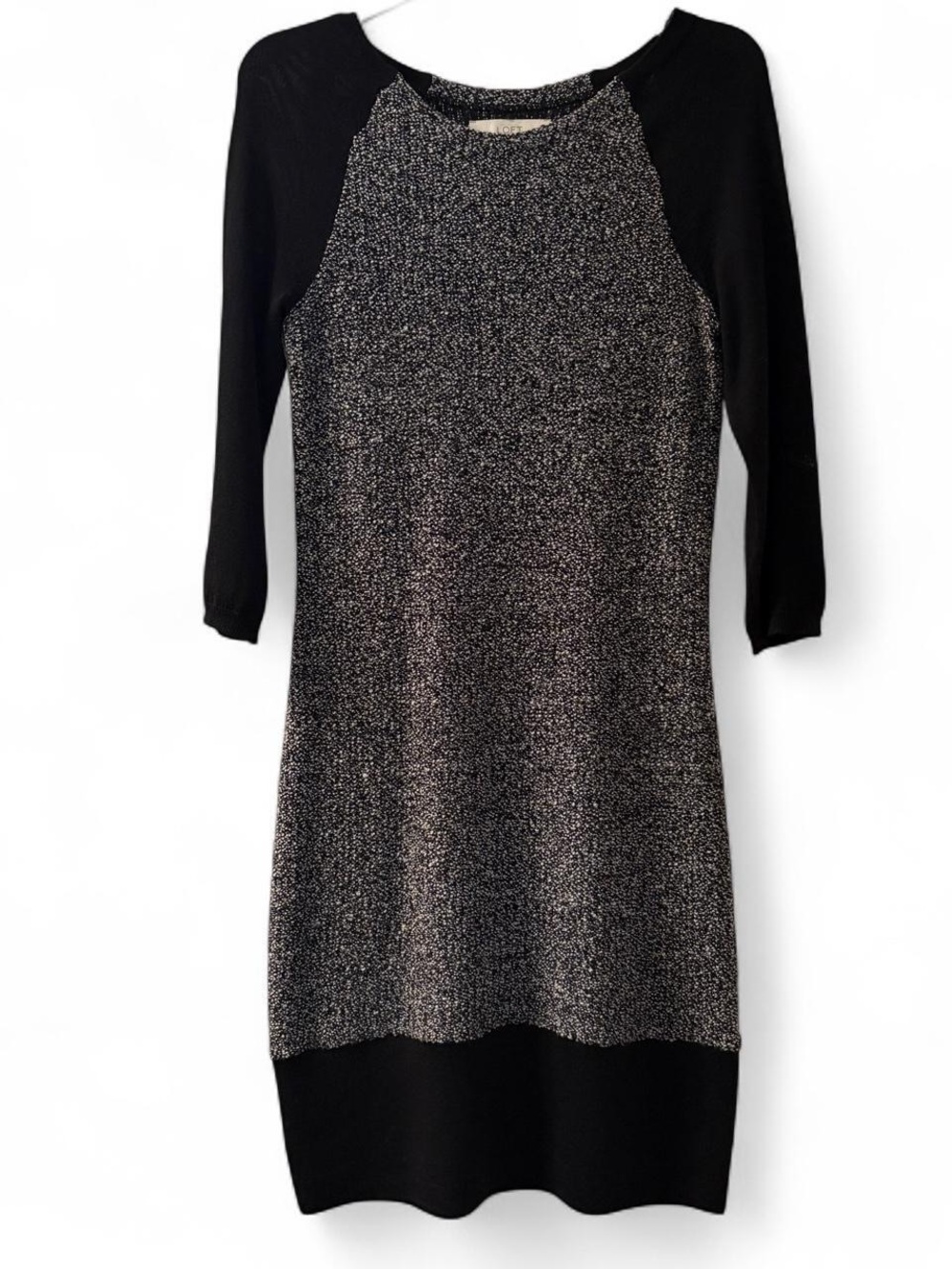 LOFT Black & Silver Metallic Knit Midi Dress